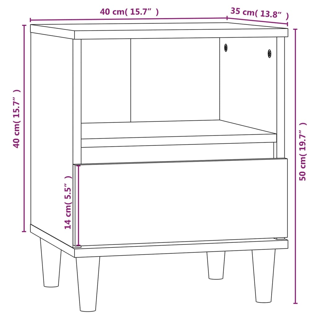 Sengeborde 2 stk Sort 40x35x50 cm