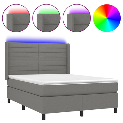 Boxspringbett mit Matratze & LED Dunkelgrau 140x190 cm Stoff
