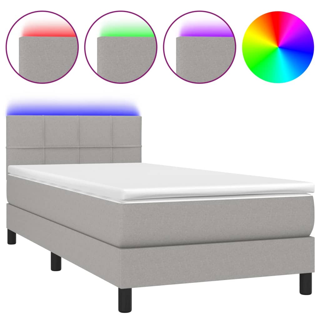 Boxspringbett mit Matratze & LED Hellgrau 80x200 cm Stoff