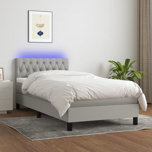 Boxspringbett mit Matratze & LED Hellgrau 90x190 cm Stoff