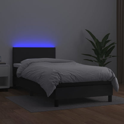 Boxspringbett mit Matratze & LED Schwarz 90x200 cm Kunstleder