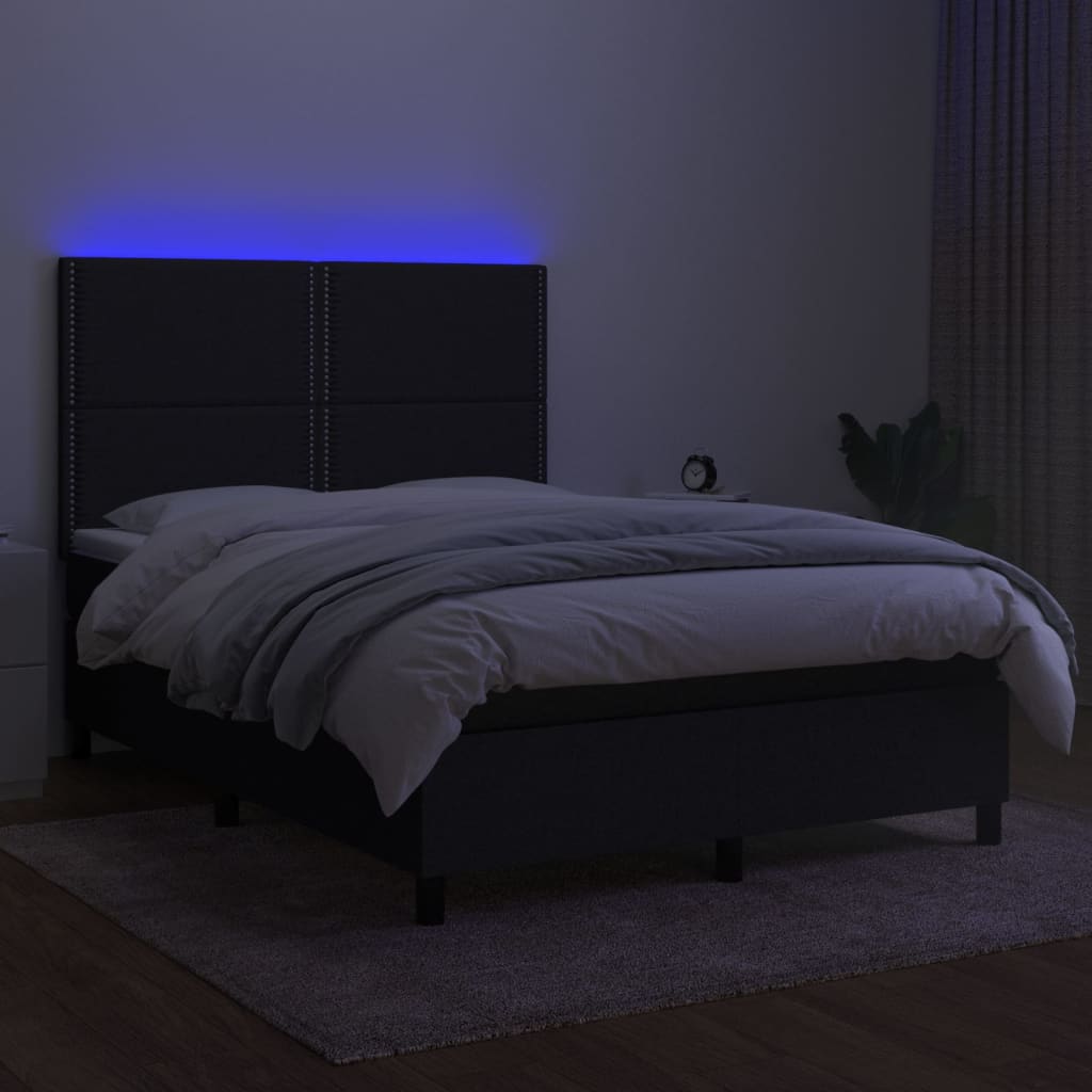 Boxspringbett mit Matratze & LED Schwarz 140x200 cm Stoff