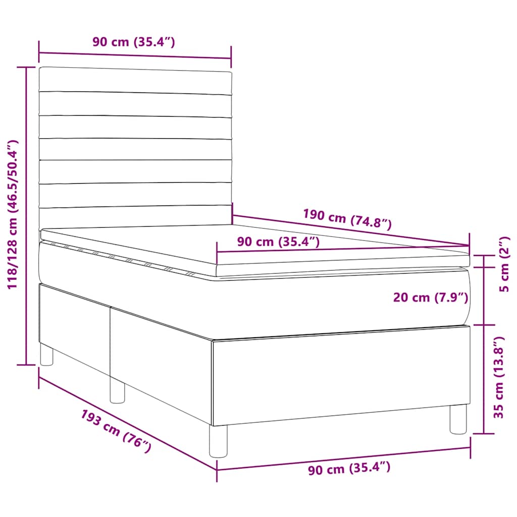 Boxspringbett mit Matratze & LED Taupe 90x190 cm Stoff