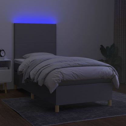 Boxspringbett mit Matratze & LED Hellgrau 90x190 cm Stoff