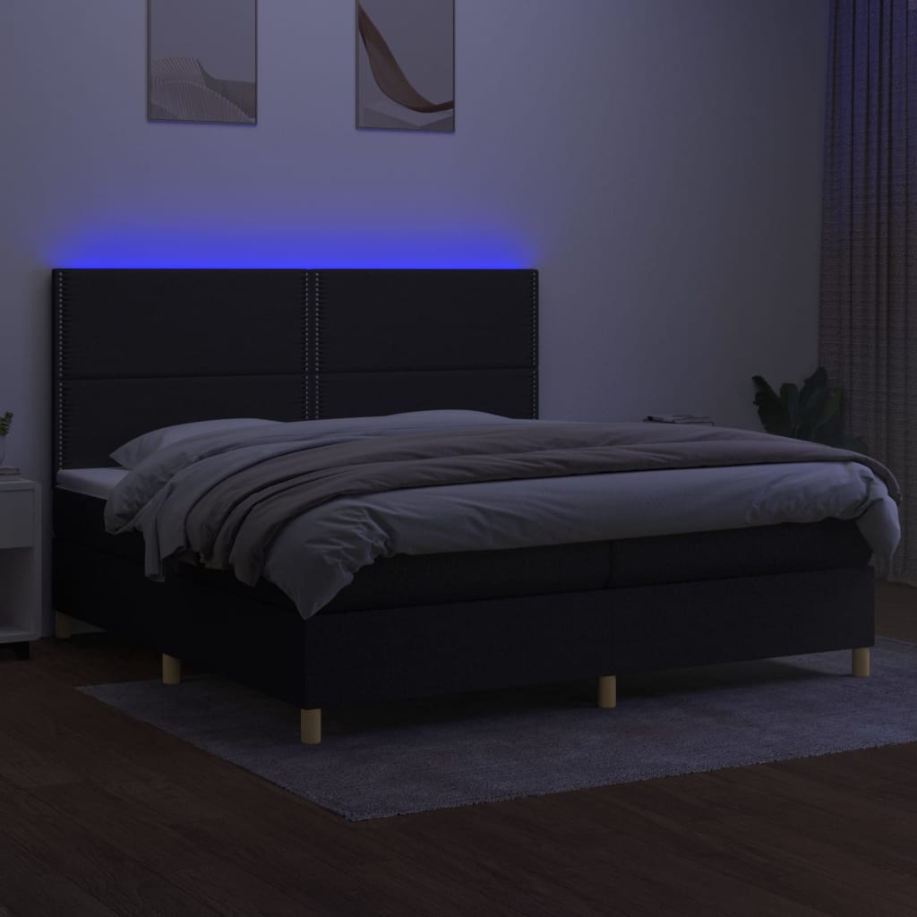 Boxspringbett mit Matratze & LED Schwarz 200x200 cm Stoff