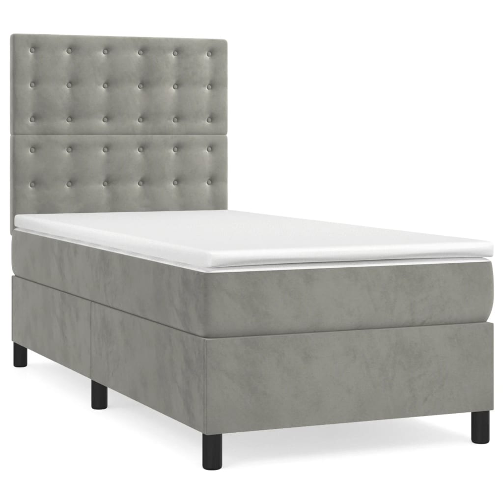 Boxspringbett mit Matratze & LED Hellgrau 90x190 cm Samt