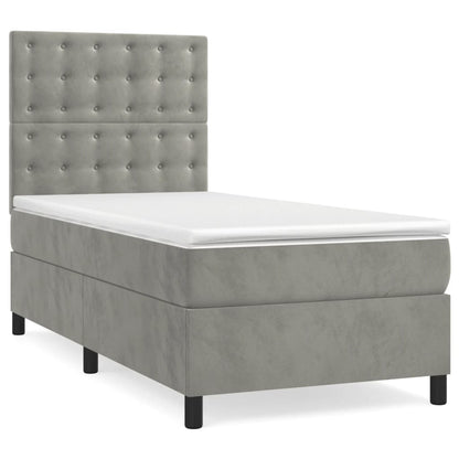 Boxspringbett mit Matratze & LED Hellgrau 90x190 cm Samt