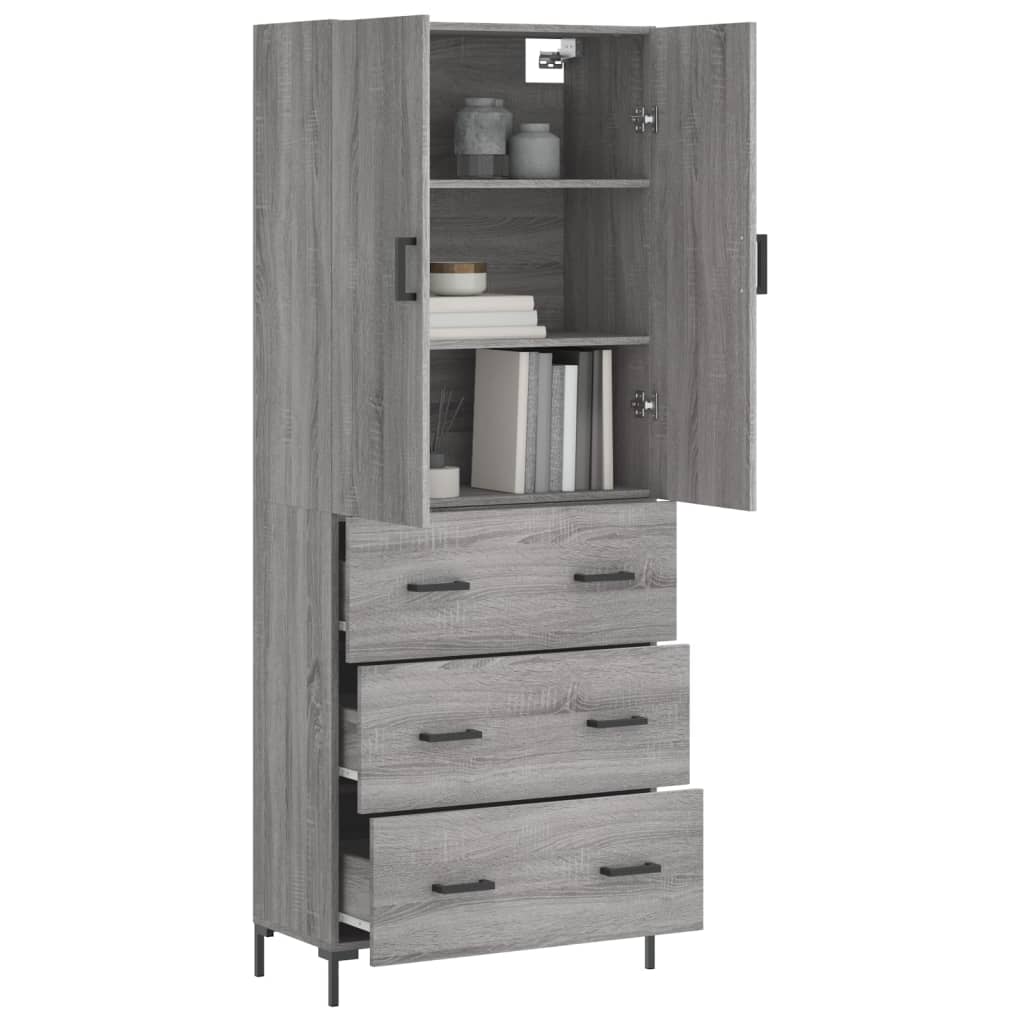 Highboard Grau Sonoma 69,5x34x180 cm Holzwerkstoff