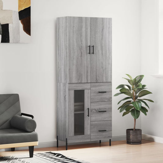 Highboard Grau Sonoma 69,5x34x180 cm Holzwerkstoff