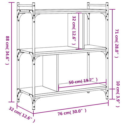 Bücherregal 3 Böden Braun Eichen-Optik 76x32x88cm Holzwerkstoff