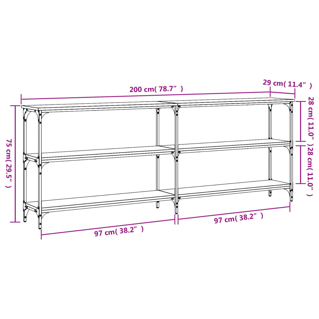 Konsolentisch Sonoma-Eiche 200 x 29 x 75 cm Holzwerkstoff