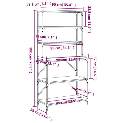 Bäckerregal 6 Fächer Braun Eichen-Optik 90x40x180 cm