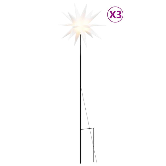 LED-Weihnachtssterne 3 Stk. mit Erdspießen Faltbar Weiß 35 cm