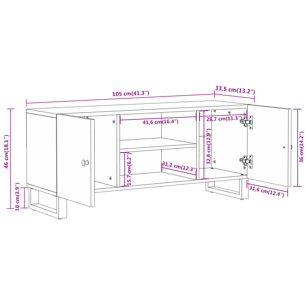 TV-Schrank Braun und Schwarz 105x33,5x46 cm Massivholz Mango