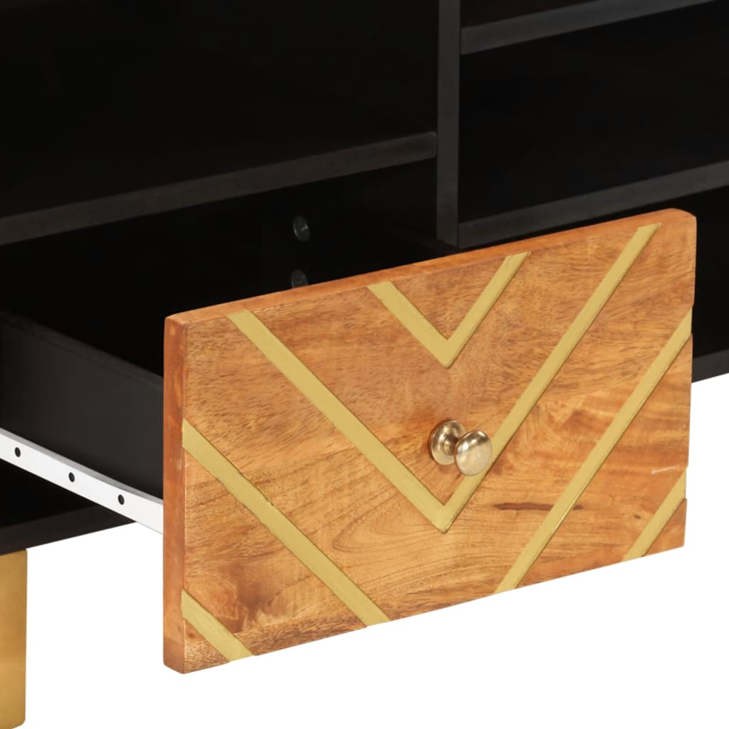 TV-Schrank Braun und Schwarz 100x33,5x46 cm Massivholz Mango