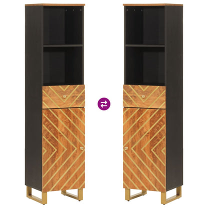 Badschrank Braun und Schwarz 38x33,5x160 cm Massivholz Mango