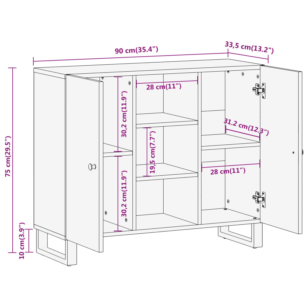 Sideskab Brun og Sort 90x33,5x75 Massivt mangotræ