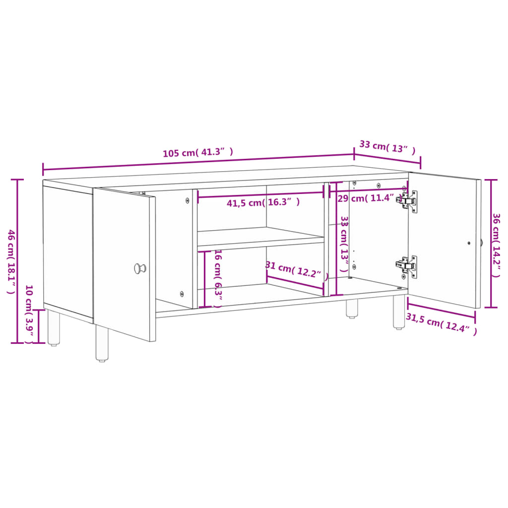 TV-skab Sort 105x33x46 cm Massivt mangotræ