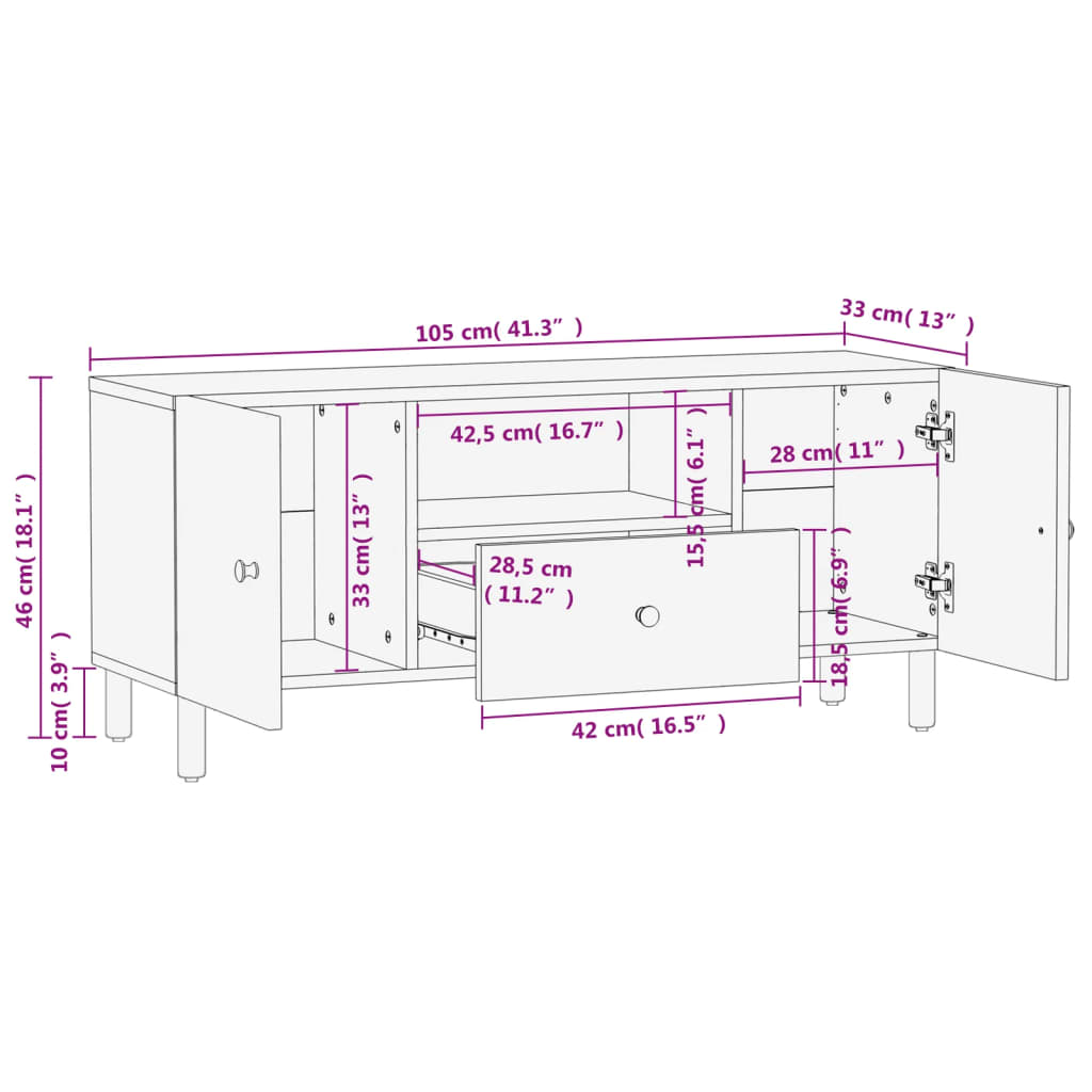 TV-skab Sort 105x33x46 cm Massivt mangotræ