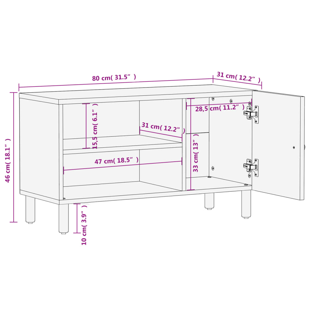 TV-skab Sort 80x31x46 cm Massivt mangotræ
