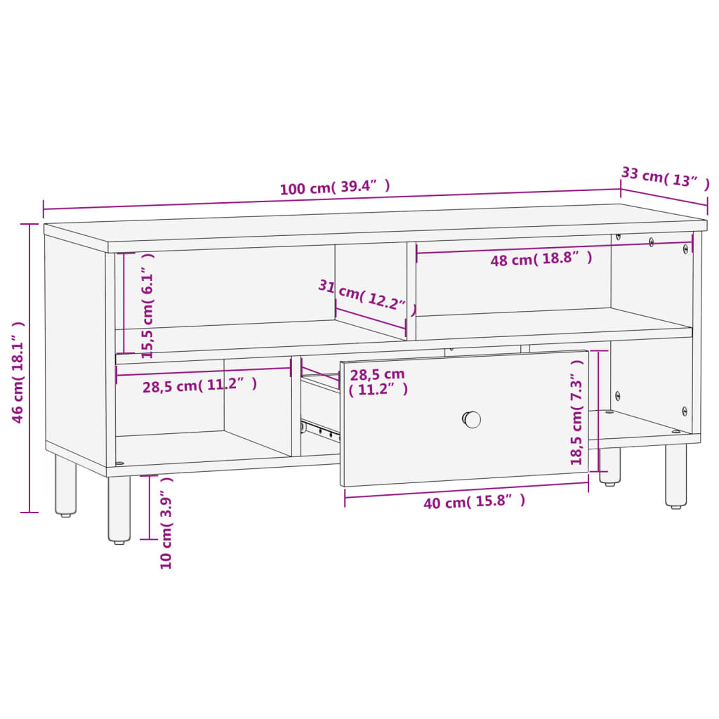 TV-Schrank 100x33x46 cm Massivholz Mango