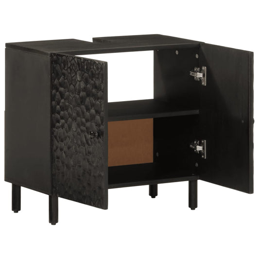 Waschbeckenunterschrank Schwarz 62x33x58 cm Massivholz Mango