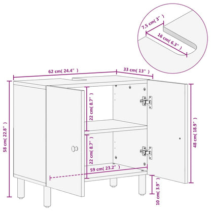 Waschbeckenunterschrank Schwarz 62x33x58 cm Massivholz Mango