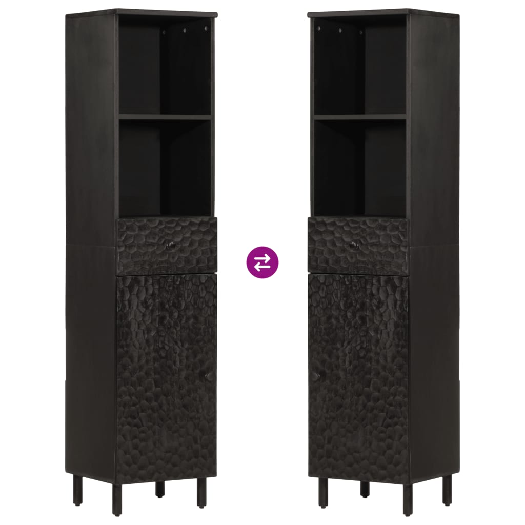 Badschrank Schwarz 38x33x160 cm Massivholz Mango