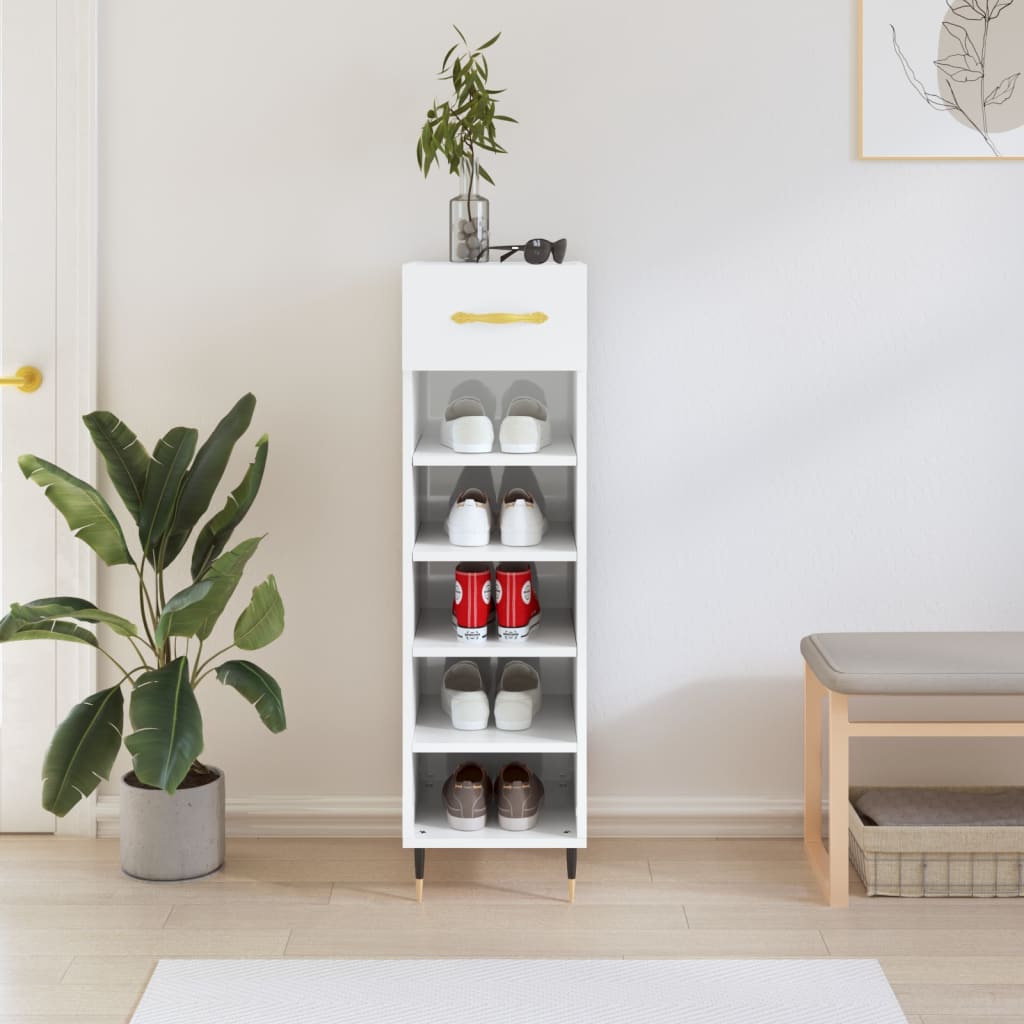 Skoskab hvid højglans 30x35x105 cm træmateriale