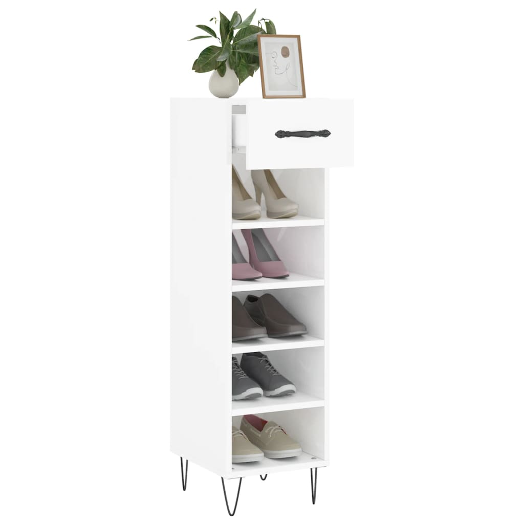 Schuhschrank Hochglanz-Weiß 30x35x105 cm Holzwerkstoff