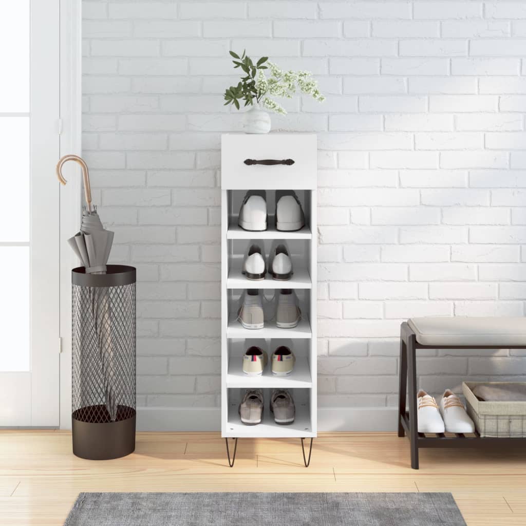 Schuhschrank Hochglanz-Weiß 30x35x105 cm Holzwerkstoff