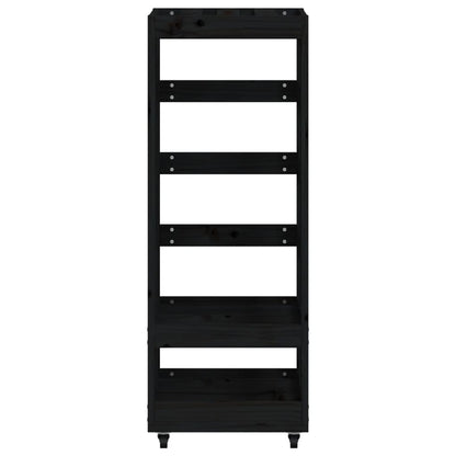 Kaminholzregal mit Rollen Schwarz 40x49x110cm Massivholz Kiefer