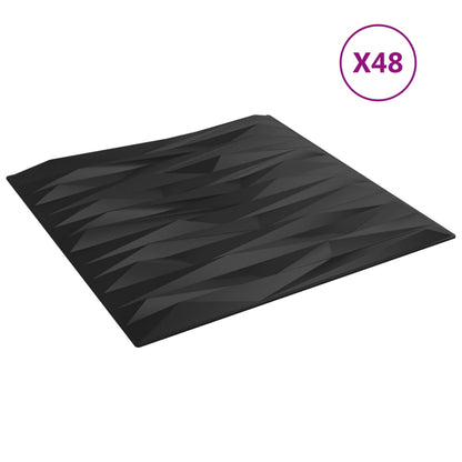 Vægpaneler 48 stk Sort 50x50 cm XPS 12 m² Sten