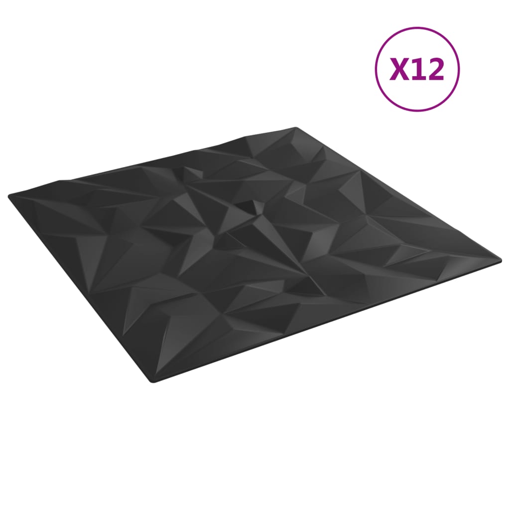 Vægpaneler 12 stk. Sort 50x50 cm XPS 3 m² Ametyst