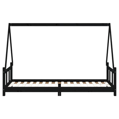 Kinderbett Schwarz 90x200 cm Massivholz Kiefer