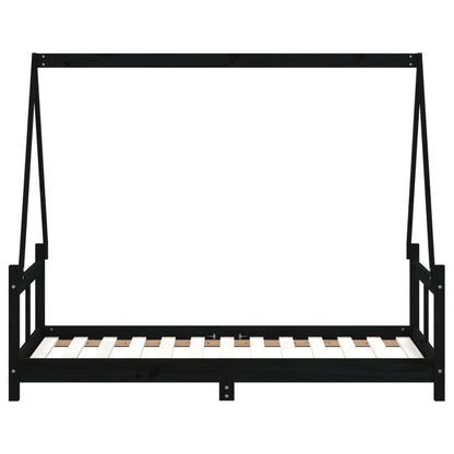 Kinderbett Schwarz 80x160 cm Massivholz Kiefer