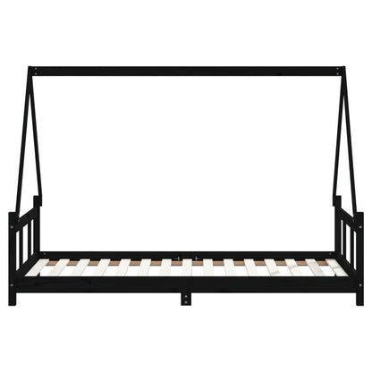 Kinderbett Schwarz 90x190 cm Massivholz Kiefer