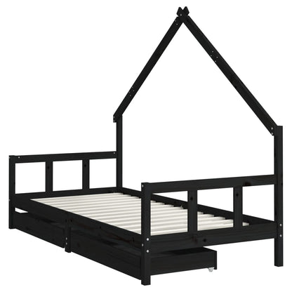 Kinderbett mit Schubladen Schwarz 90x200 cm Massivholz Kiefer