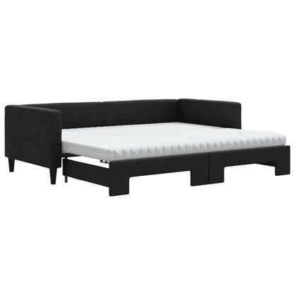 Tagesbett Ausziehbar mit Matratzen Schwarz 90x190 cm Stoff
