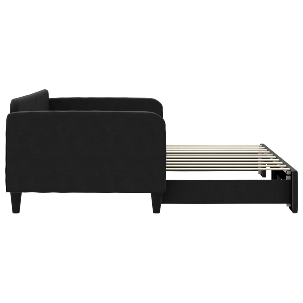 Tagesbett Ausziehbar Schwarz 90x190 cm Stoff