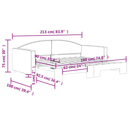 Tagesbett Ausziehbar Hellgrau 90x190 cm Stoff