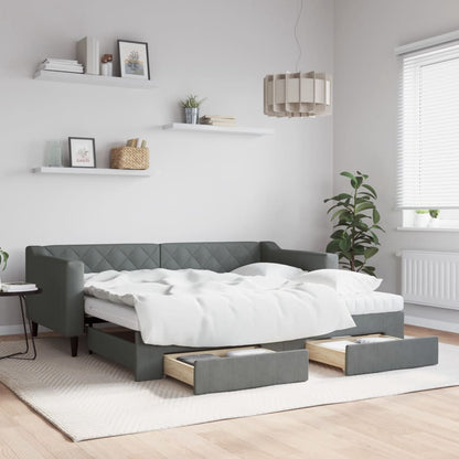 Tagesbett Ausziehbar mit Schubladen Dunkelgrau 90x190 cm Stoff