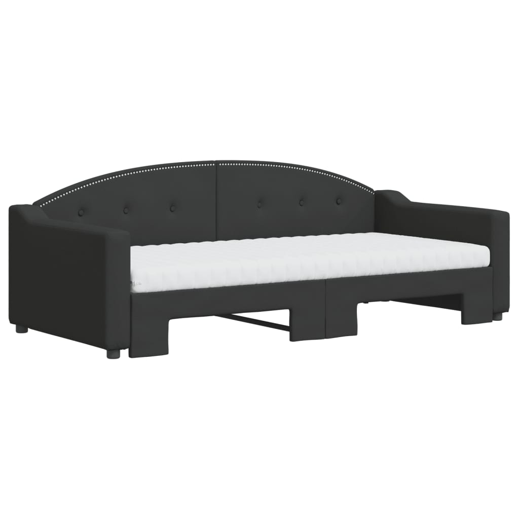 Tagesbett Ausziehbar mit Matratzen Schwarz 90x190 cm Stoff