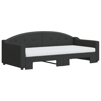 Tagesbett Ausziehbar mit Matratzen Schwarz 90x190 cm Stoff