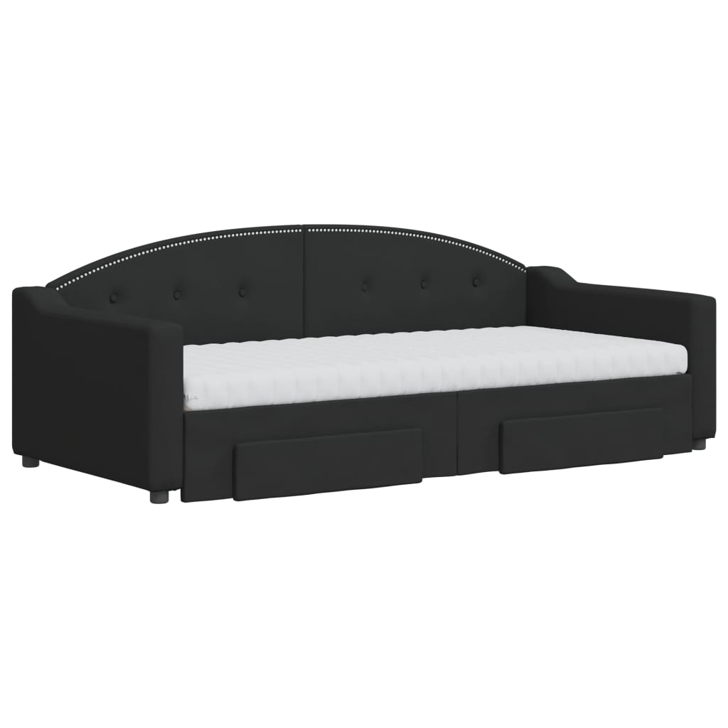 Tagesbett Ausziehbar mit Schubladen Schwarz 90x190 cm Stoff
