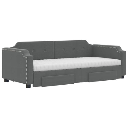 Tagesbett Ausziehbar mit Schubladen Dunkelgrau 90x200 cm Stoff