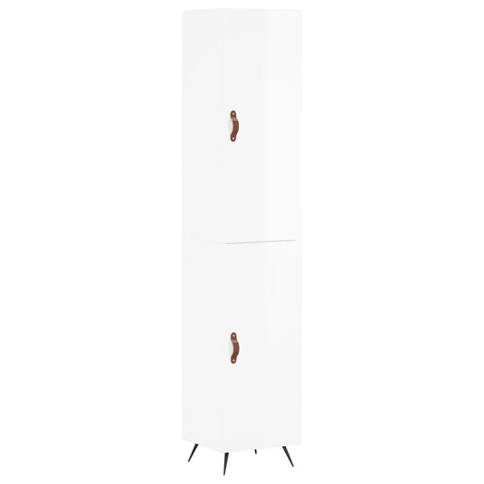 Highboard Højglans Hvid 34,5x34x180 cm Træmateriale