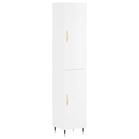 Highboard Højglans Hvid 34,5x34x180 cm Træmateriale