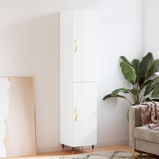 Highboard Højglans Hvid 34,5x34x180 cm Træmateriale