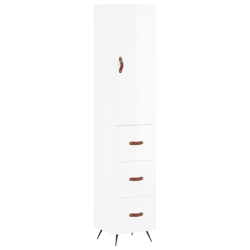 Highboard Højglans Hvid 34,5x34x180 cm Træmateriale